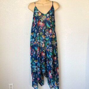 Into the Bleu Sz M Swim Cover UP Flowy Dress Handkerchief Hem Blue Paisley